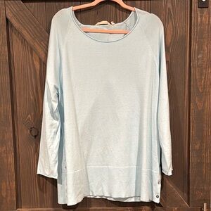 Soft Surroundings Women’s Light Blue Scoop Tunic Sweater Button Sides‎ Size 1X